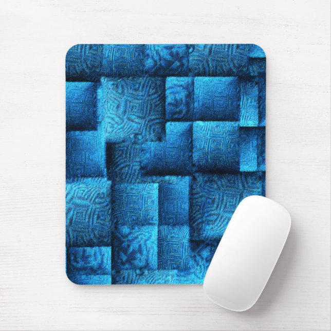 Tapis De Souris Carrés bleu vif au design tribal abstrait (Avec souris)