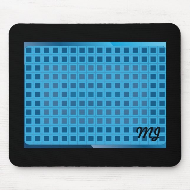 Tapis De Souris Carrés modernes bleus avec initiales (Devant)