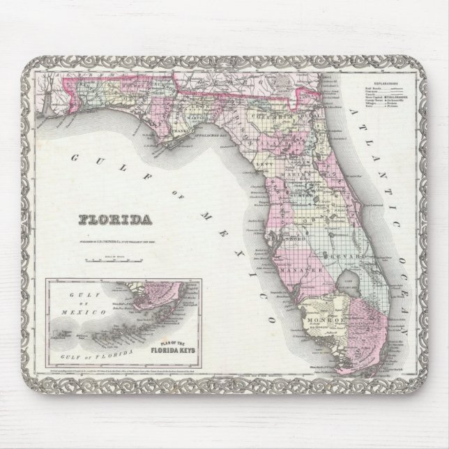 Tapis De Souris Carte 1855 de Colton de la Floride (Devant)
