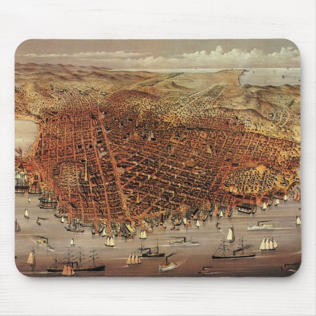 Tapis De Souris Carte aérienne antique de San Francisco, Californi (Devant)