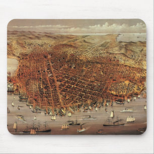 Tapis De Souris Carte aérienne antique, ville de San Francisco, Ca