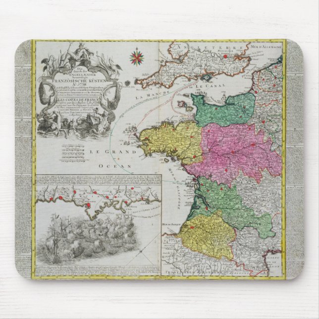 Tapis De Souris Carte allemande montrant des attaques navales (Devant)