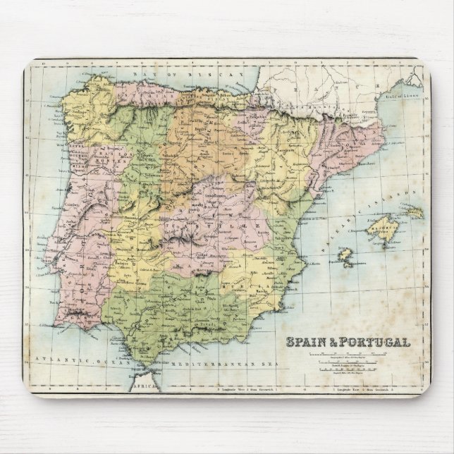 Tapis De Souris Carte antique de l'Espagne et du Portugal (Devant)