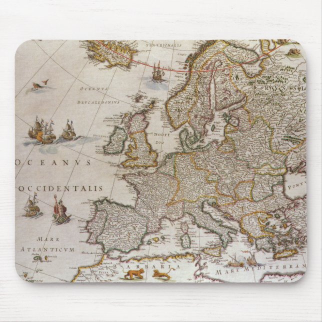 Tapis De Souris Carte antique de l'Europe par Willem Jansz Blaeu,  (Devant)