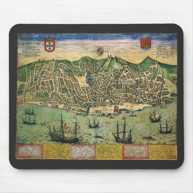 Tapis De Souris Carte antique de Lisbonne, Portugal par Braun/Hoge (Devant)
