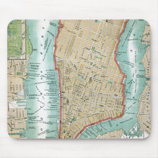 Tapis De Souris Carte antique de Lower Manhattan et de Central (Devant)