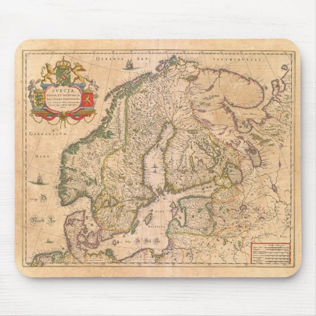 Tapis De Souris Carte antique vintage de la vieille Scandinavie (Devant)