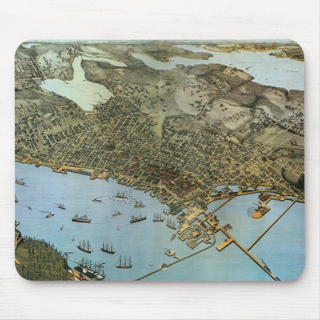 Tapis De Souris Carte antique Vue aérienne Ville de Seattle Washin (Devant)