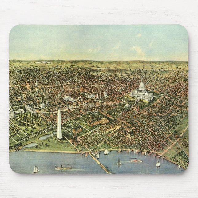 Tapis De Souris Carte antique, Vue panoramique de Washington DC (Devant)