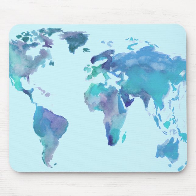 Tapis De Souris Carte bleue du monde d'aquarelle (Devant)