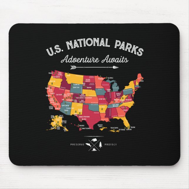 Tapis De Souris Carte de 63 parcs nationaux Parc américain Rétro V (Devant)