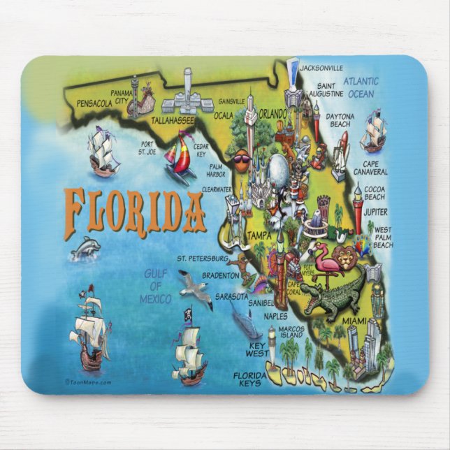 Tapis De Souris Carte de bande dessinée de la Floride (Devant)