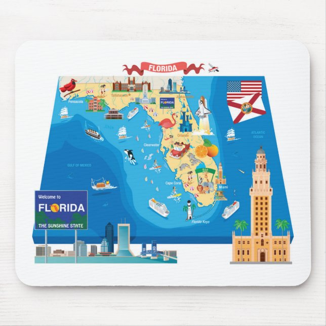 Tapis De Souris Carte de bande dessinée de la Floride (Devant)