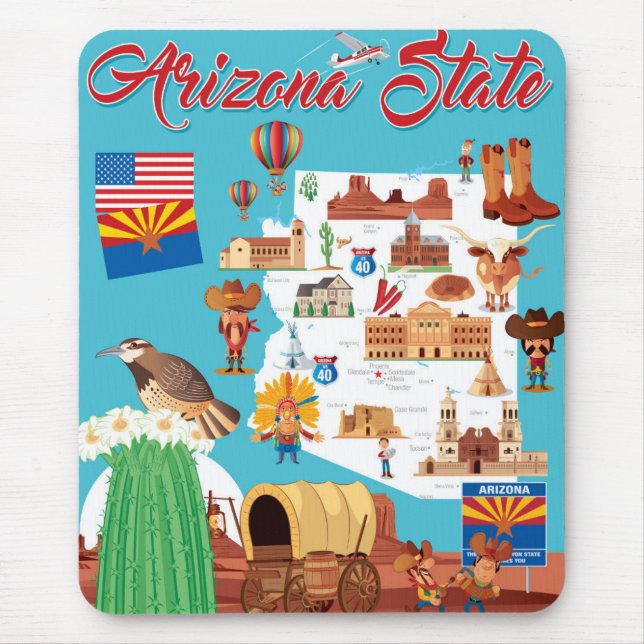 Tapis De Souris Carte de bande dessinée de l'Arizona (Devant)