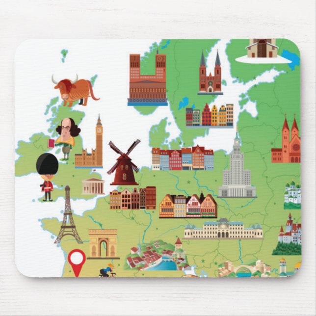 Tapis De Souris Carte de bande dessinée de l'Europe (Devant)