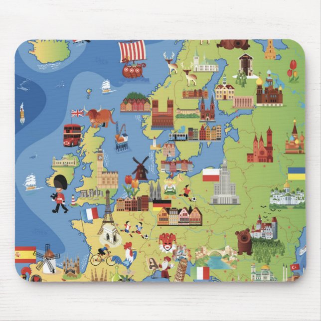 Tapis De Souris Carte de bande dessinée de l'Europe (Devant)