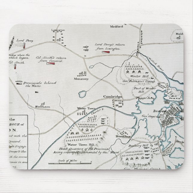 TAPIS DE SOURIS CARTE DE BOSTON-CONCORD, 1775 (Devant)