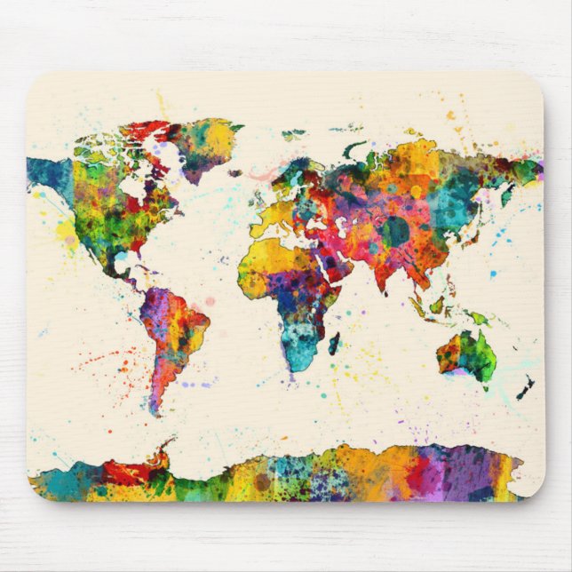 Tapis De Souris Carte de l'aquarelle de carte du monde (Devant)