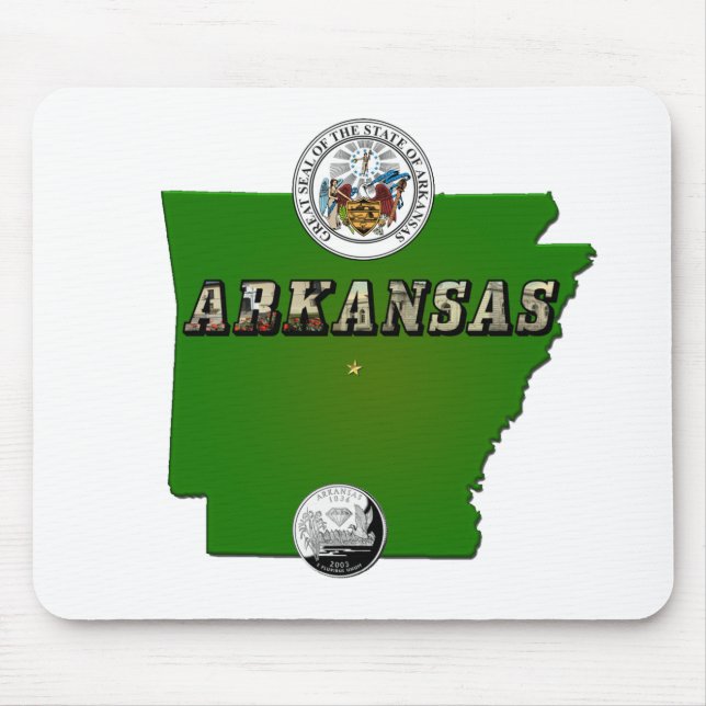 Tapis De Souris Carte de l'Arkansas, sceau et quartier des Faux (Devant)