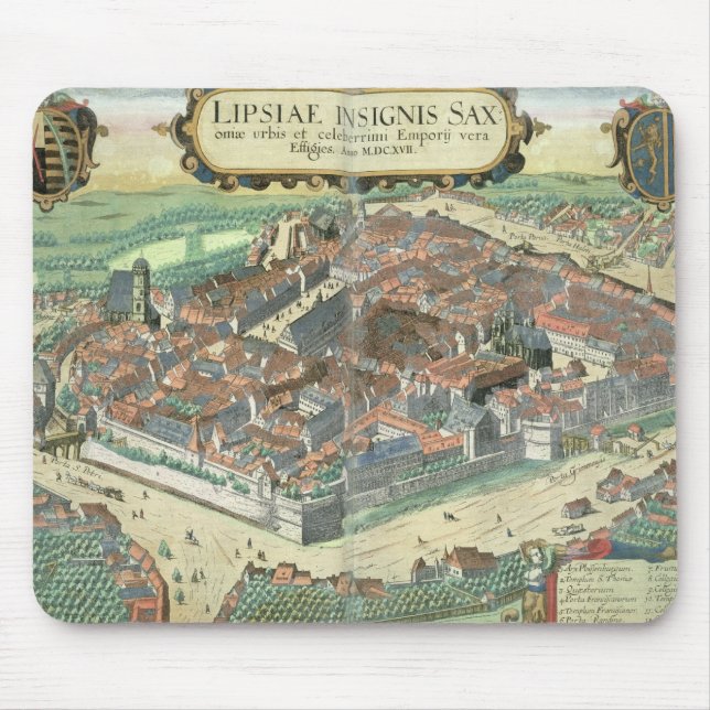 Tapis De Souris Carte de Leipzig, de "Civitates Orbis Terrarum" (Devant)