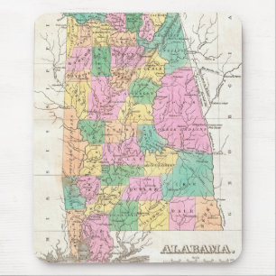 Tapis De Souris Carte de l'État de l'Alabama vintage (1827)