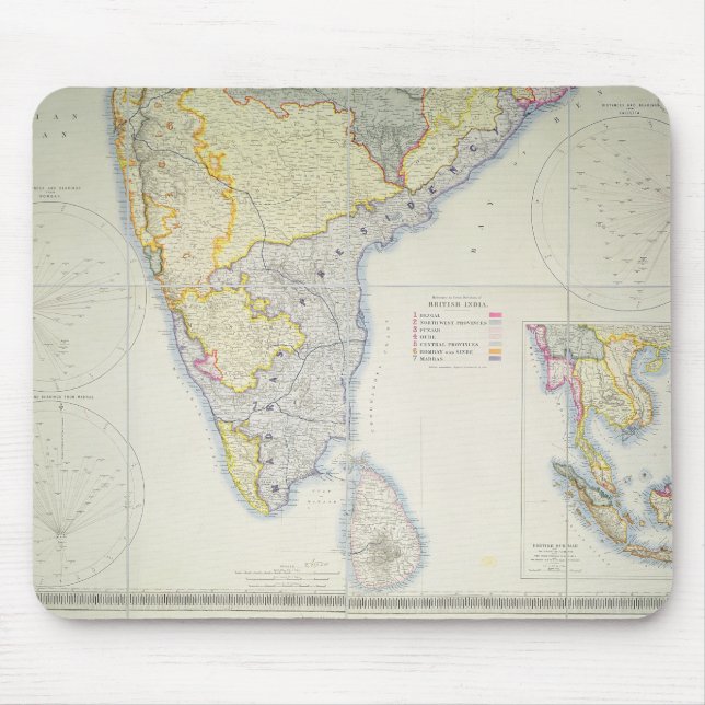 Tapis De Souris Carte de l'Inde du sud britannique, 1872 (Devant)