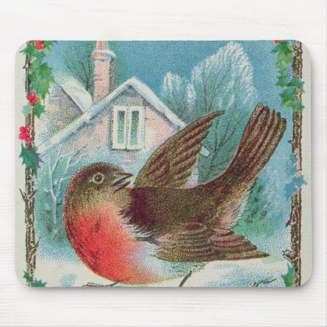 Tapis De Souris Carte de Noël dépeignant un merle (Devant)