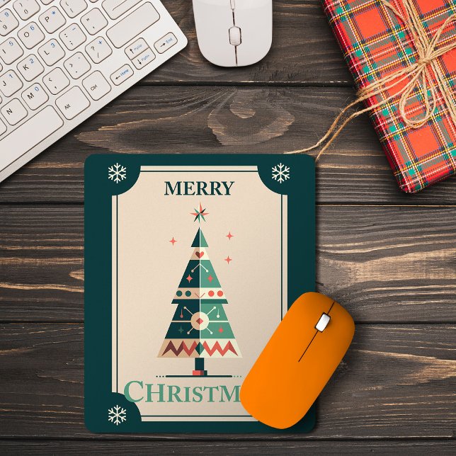 Tapis De Souris Carte de Noël rétro avec design d'arbre géométriqu (Créateur téléchargé)
