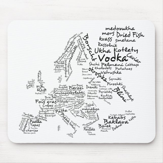 Tapis De Souris Carte de nourriture de l'Europe (Devant)