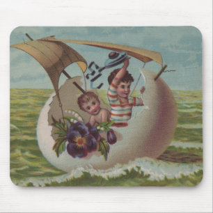 Tapis De Souris Carte de Pâques antique Œuf de Pâques en voilier E