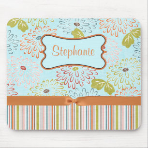 Tapis De Souris Carte de souris Monogram Floral Orange personnalis