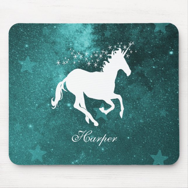 Tapis De Souris Carte de souris personnalisée Unicorne turquoise (Devant)