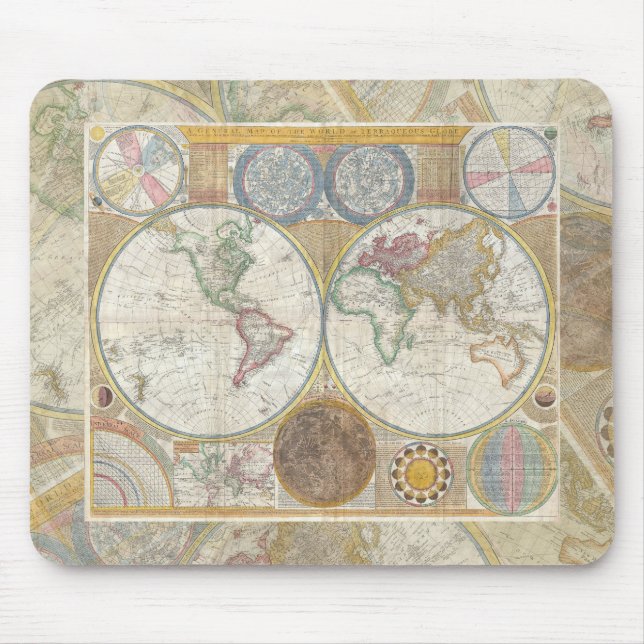 Tapis De Souris Carte de voyage du monde Antique Vintage (Devant)