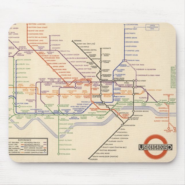 Tapis De Souris Carte des chemins de fer souterrains de Londres (Devant)