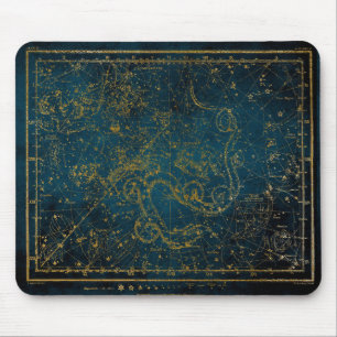 Tapis De Souris Carte des étoiles vintage illustrée bleu foncé et 