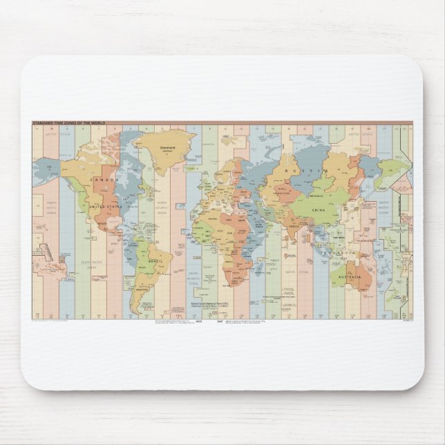 Tapis De Souris Carte des fuseaux horaires mondiaux (Devant)