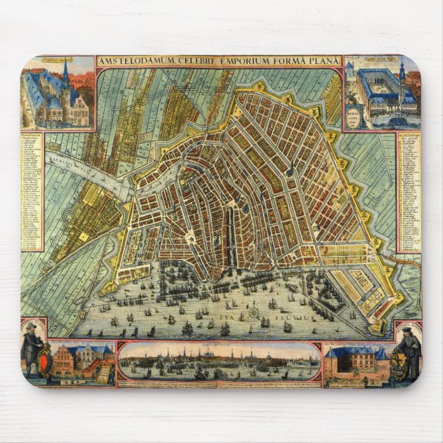 Tapis De Souris Carte des rues antiques d'Amsterdam, Pays-Bas (Devant)
