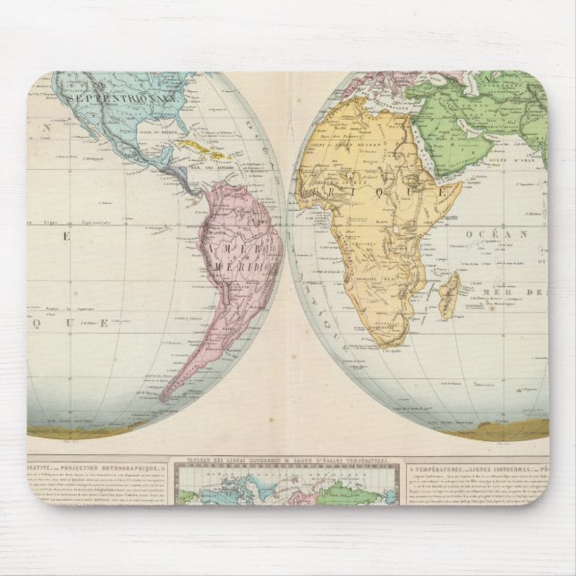 Tapis De Souris Carte double hémisphère du climat (Devant)