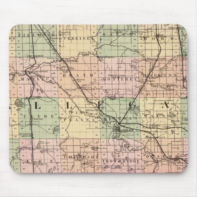 Tapis De Souris Carte du comté d'Allegan, Michigan (Devant)
