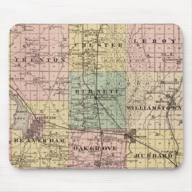 Tapis De Souris Carte du comté de Dodge, État du Wisconsin (Devant)