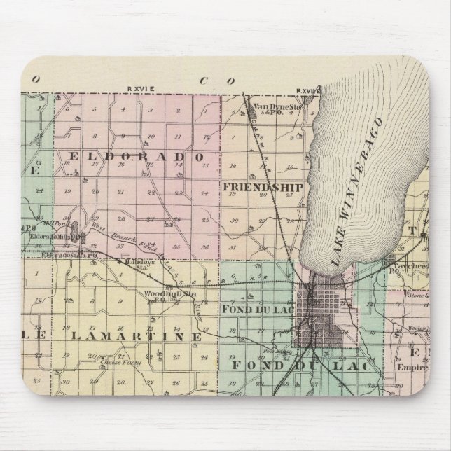 Tapis De Souris Carte du comté de Fond du Lac, État du Wisconsin (Devant)