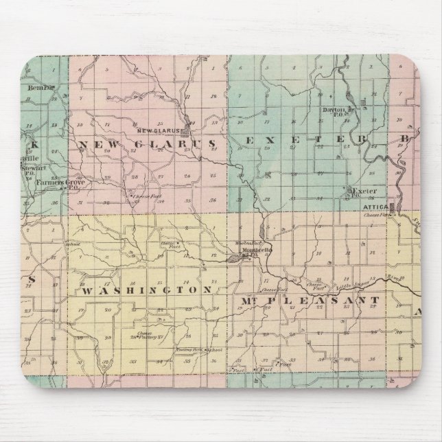 Tapis De Souris Carte du comté de Green, État du Wisconsin (Devant)