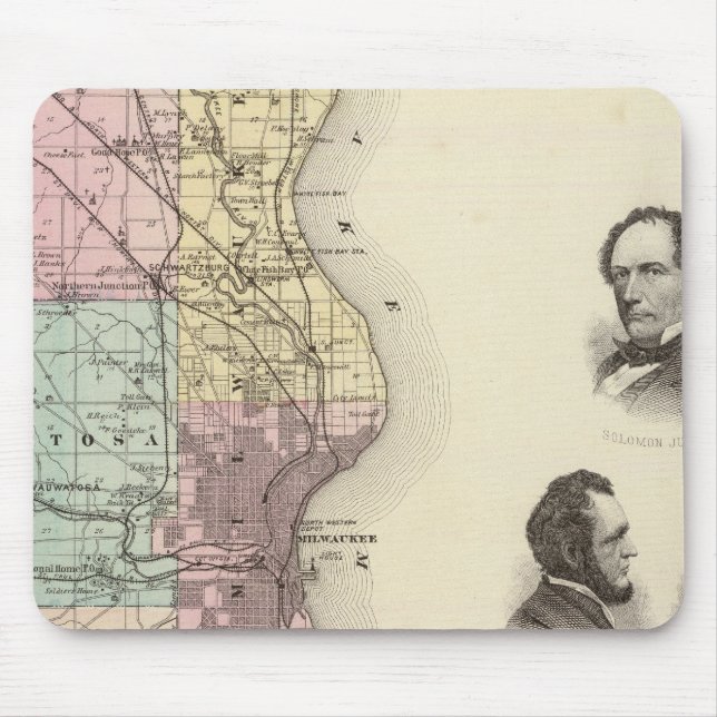 Tapis De Souris Carte du comté de Milwaukee, État du Wisconsin (Devant)