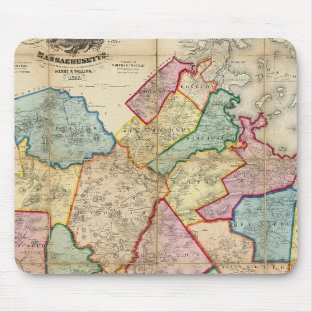 Tapis De Souris Carte du comté de Norfolk, Massachusetts (Devant)