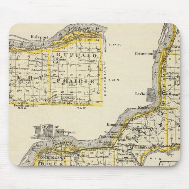 Tapis De Souris Carte du comté de Rock Island et de Dixon (Devant)