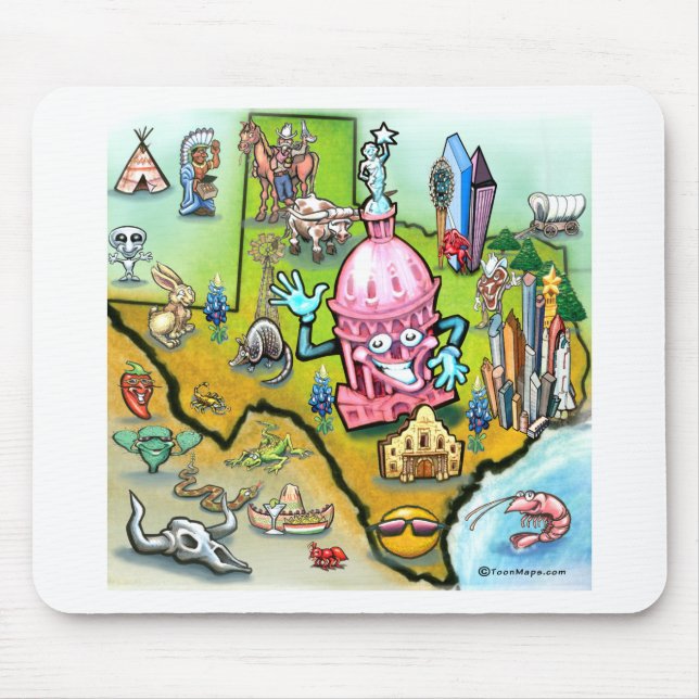 Tapis De Souris Carte du dessin animé Austin Texas (Devant)