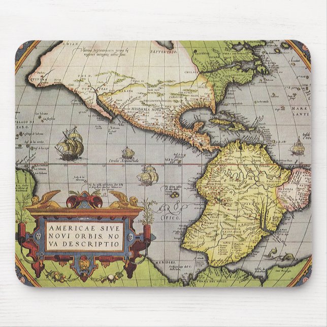 Tapis De Souris Carte du monde antique des Amériques, 1570 (Devant)