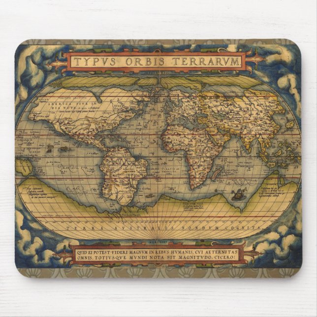 Tapis De Souris Carte du monde Antique Ortellius Europe Voyage (Devant)