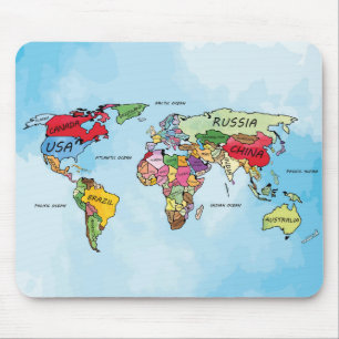 Tapis De Souris Carte du monde aquarelle illustration