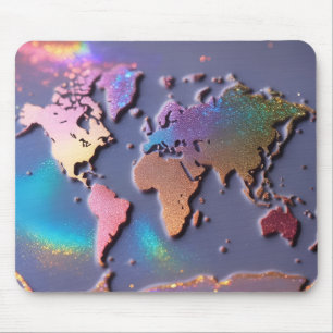 Tapis De Souris Carte du monde coloré 3D Parties scintillant brill